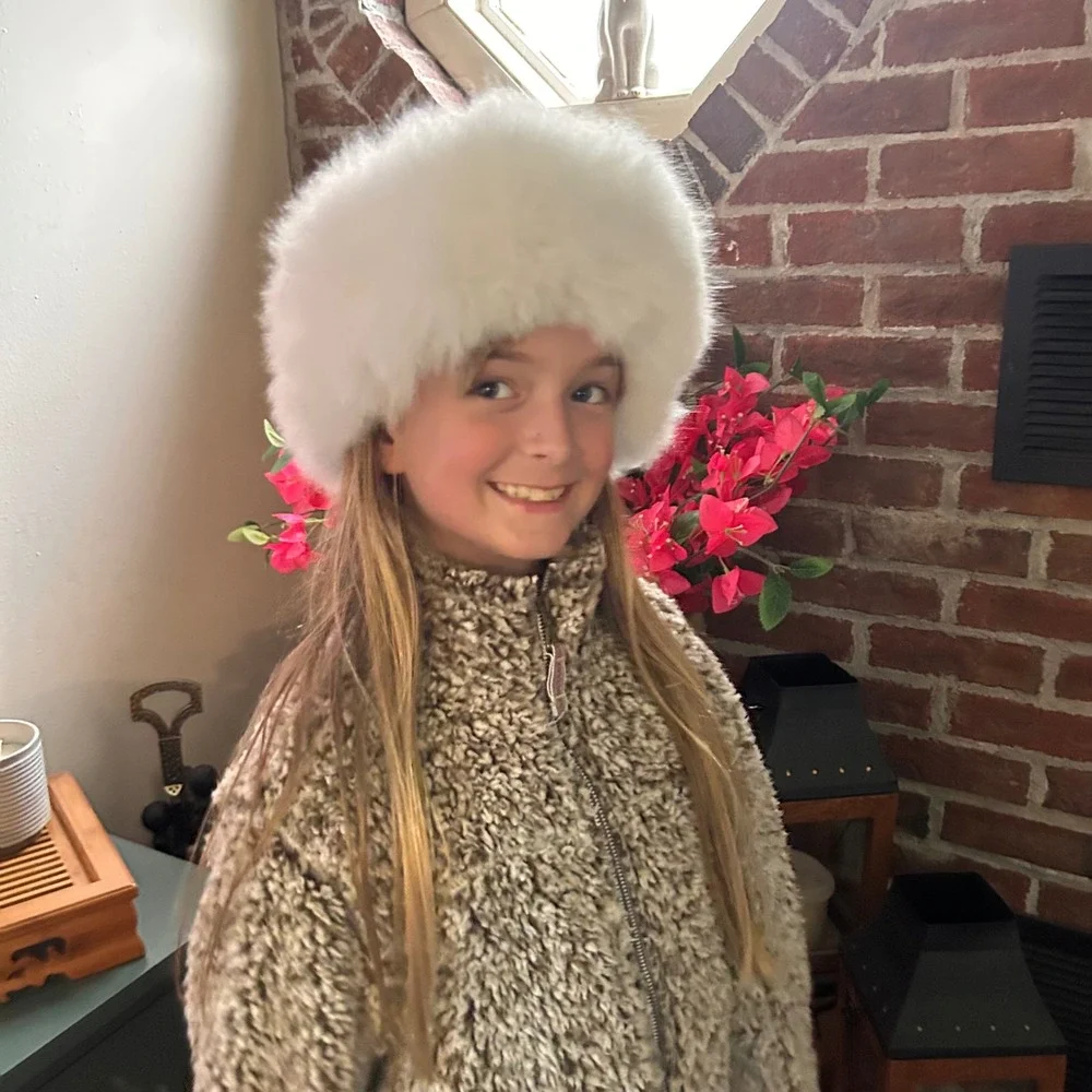 Handcrafted Alpaca Fur Cossack Hat Ivory Black Women Girls Winter Peruvian Soul